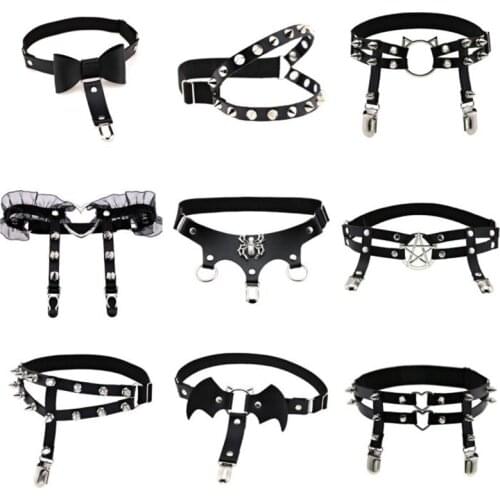 Women Sexy Rock Pub Punk Garter Belt Rivets Leg Ring Thigh Harness Heart Black PU Leather Vintage Suspenders Girls Body Jewelry
