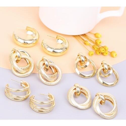 Gold Earrings Women Geometry Round Metal Golden Drop Ladies Earrings Hoop Earrings Korean Bohemian Trend Fashion Luxury Jewelry