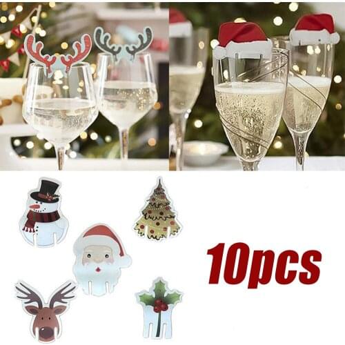 10pcs Christmas Decoration Hats Christmas Wine Glass Card Christmas Ornament for Xmas Home Wedding Party Holiaday Decoration