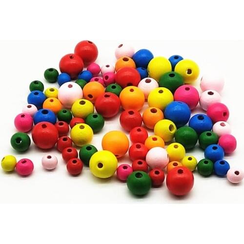 100PCS/Set Colorful Round Wooden Beads DIY Craft Jewelry Findings Wood Charm Natural Wood Beads for Necklace Making 8/10/12/14mm