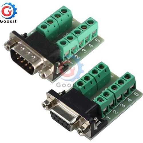 2pcs DB9 Male Female Adapter Signals Terminal Module RS232 Serial To Terminal DB9 Connector