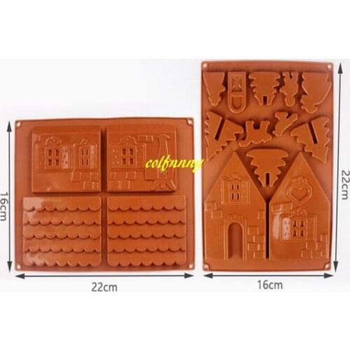 200sets/lot Fast shipping Baking Tools DIY 3D Christmas Gingerbread House 2pcs/set Silicone Mold Chocolate Cake Mould