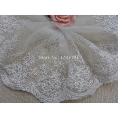 5 Yards White Tulle Lace Trim Embroidery Fabric With Floral For Wedding Dress, Bridal Veils Supplies