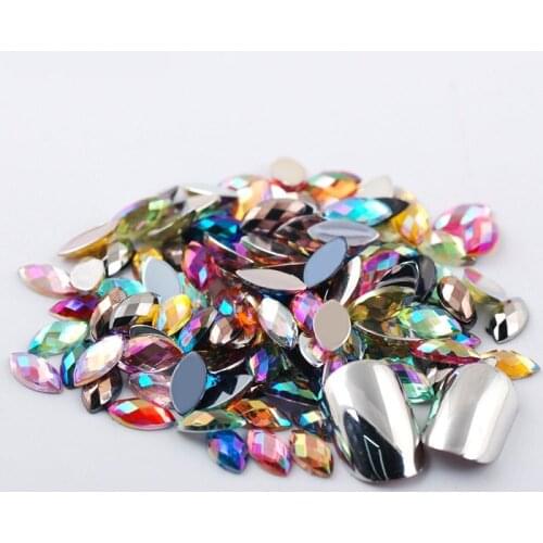 500pcs Glitter Flatback Acrylic Rhinestones AB Color Horse eye Gems 3D Nail Art Strass Resin Rhinestones For DIY Clothes Crafts