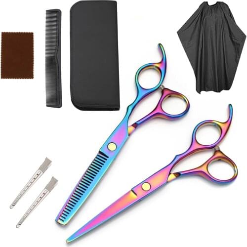 6 Inch Professional Hair Scissors Set Thinning Barber Cutting Hairdressing Stainless Steel Multi-color High Quality Salon Shears
