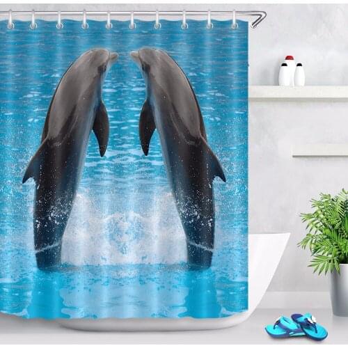 72'' Jumping dolphin twins in Aquarium Bathroom Fabric Shower Curtain Waterproof Polyester Curtain Sets & 12 Hooks
