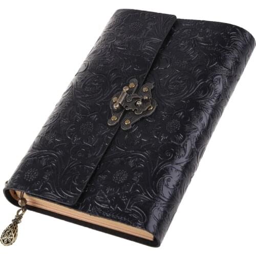 Embossed Pattern Soft Leather Travel Notebook with lock Key Diary Notepad Kraft Paper for Sketching Writing