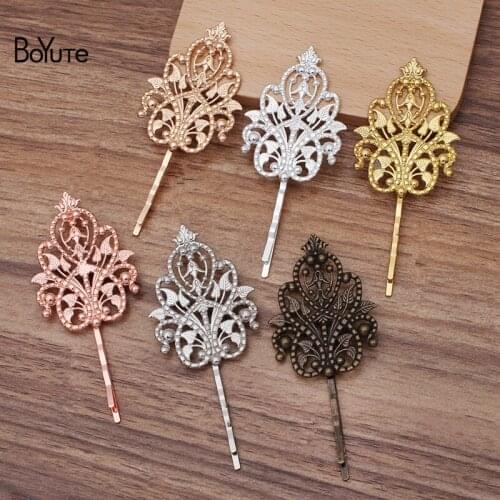 BoYuTe 10 Pieces 48*35MM Filigree Flower Hair Clip Pin 6 Colors Plated Vintage Women Hairpin
