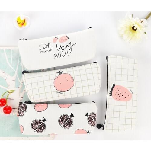 1PC New Canvas Fruit Peach Pencil Case School Pencil Cases for Girl Stationery Canvas Pencil Bag Estojo Escolar School Supplies