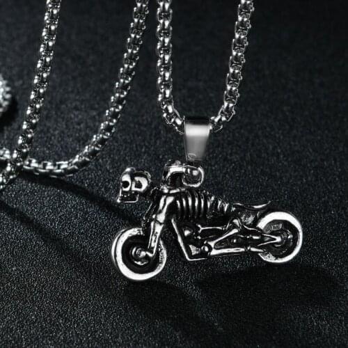 Ghost Rider Necklace Motorcycle Motorbike Autobike Skeleton Skull Rib Pendant Vintage Punk Gothic Fashion New Jewelry Wholesale