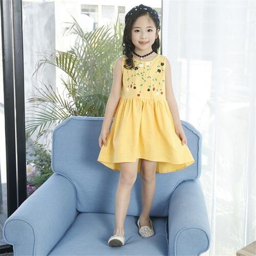 Girls Clothing Dress Fashion Bow Backless Princess Dress Irregular Flower Print Dresses For Girls Sleeveless Kids Clothes Dress