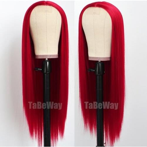 TaBeWay Long Straight Lace Front Wigs Red Color Wig Heat Resistant Fiber Hair Synthetic Lace Front Wigs for Fashion Women