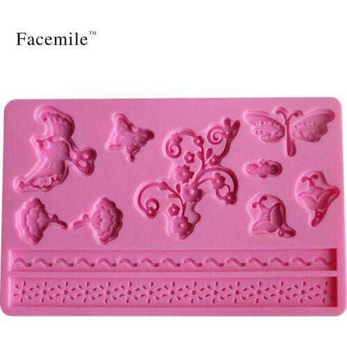 Facemile Lace Embossing Pad Double Sugar Moulds Butterfly Wheat Mold Silicone Fondant Molds 04011 Gift