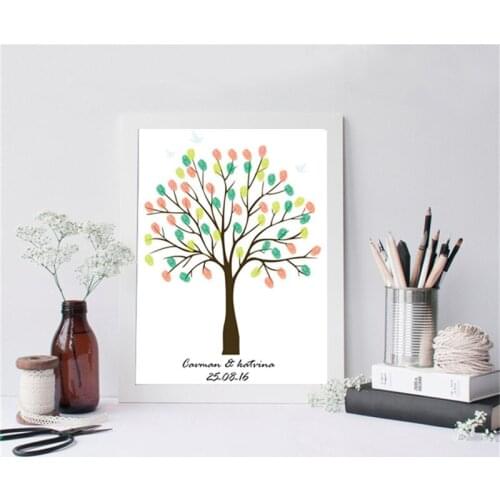 HAOCHU Personalized Fingerprint Canvas Painting Guest Book DIY Plant Tree Modern Wedding Birthday Event Party Signature Supplies