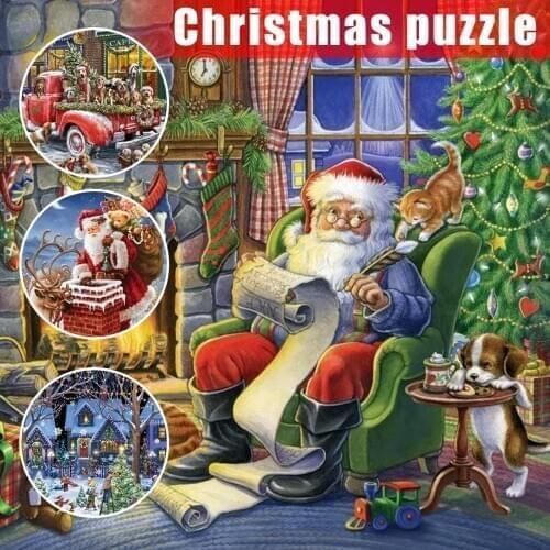 HOT Happy Christmas 500/1000Pcs Puzzle Pieces Exercise Memory Relieve Stress Jigsaw Puzzles NDS