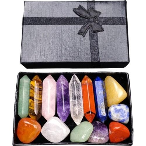 Chakela Stone Seven Chakra Hexagonal Column Crystal Power Stone Set Amethyst Pink Quartz Healing Gemstones Home Mineral Decor