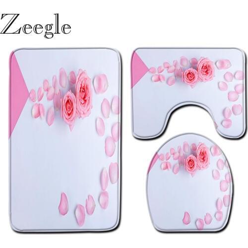 Bath Mat Bathroom Mat Set Anti-slip Bathroom Carpet Bath Shower Rug Absorbent Toilet Pedestal Rug Washable Toilet Cover Seat Mat