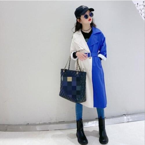 Girls Jacket 2020 Spring Autumn Girls Windbreaker Coat Jackets Baby Kids Two Color Patch Cotton Long Outwear For Baby Kids Coats