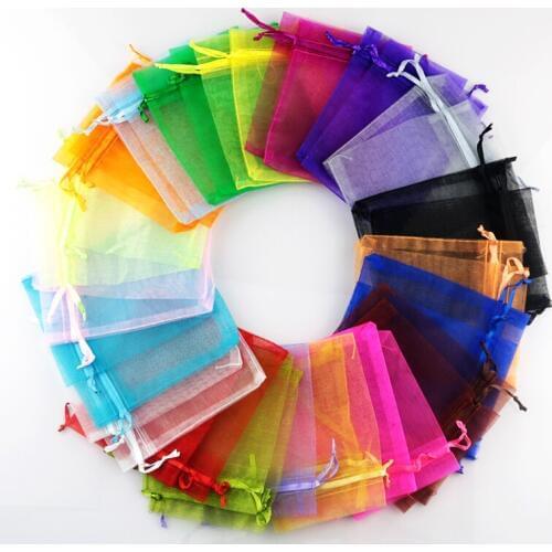 100pcs/lot Multi Colors Organza Bag 9x12cm Small Wedding Jewelry Gift Bag Drawstring Pouch Cute Charms Jewelry Packaging Bags