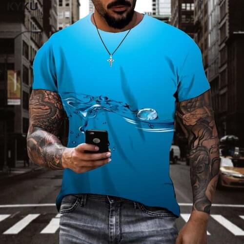 KYKU Water Droplets T shirt Men Blue Anime Clothes Harajuku T-shirts 3d Novel Tshirts Casual Short Sleeve Hip hop Printed Male