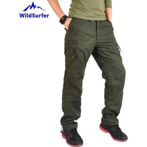 WildSurfer Mens Thick Multi Pocket Outdoor Pants Large Size Male Winter Trekking Inside Velvet Pants Travelling Trousers WP105