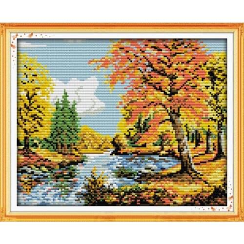 Autumn Landscape Pattern Cross Stitch Kit 11CT 14CT Needlework Traditional Embroidery Kit Crafts Home Kit Decorative Painting