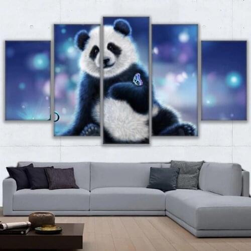 Wall Art Decor Living Room Pictures 5 Pieces Lovely Animals Panda And Butterfly Paintings Modular Frame For Home Design