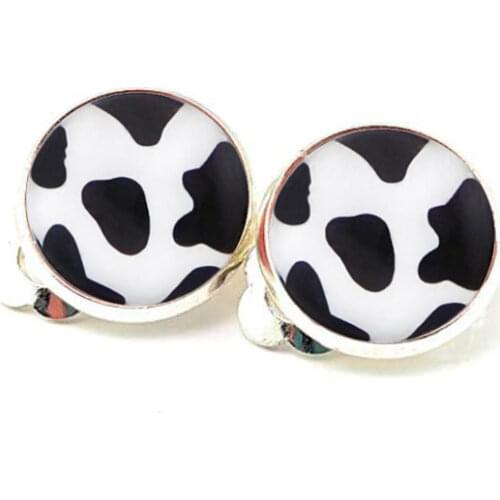 2021 New Holstein Cow Print Earrings Ear Clamps Black and White Earrings Jewelry for Women Girls Gift Drop Shipping 14mm