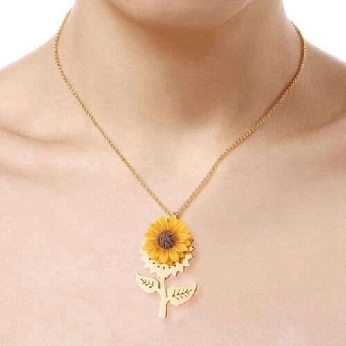 New Design Sunflower Flower Pendant Necklace For Women Stainless Steel Link Chain Necklace Female Fashion Jewelry