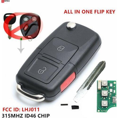 Keyecu New Upgraded Flip Remote Key FOB for Chevrolet Cadillac Escalade 2003 2004 2005 2006 FCC:LHJ011 For 15132197 15132198