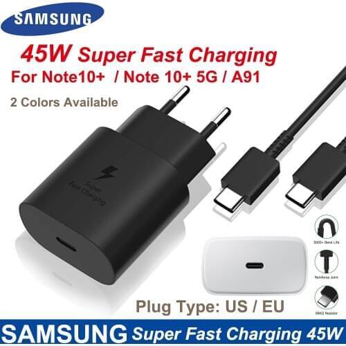 Original Samsung Fast Charger 45W Quick Adapter Type C Cable For Samsung GALAXY Note 20 10+ S10 S10E S20Plus S20 Ultra A90 A80