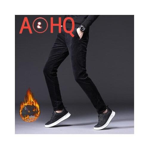 Thicken Fleece Corduroy Winter Pants Men Zipper Black Khaki Pencil Pants Male Trousers of Leisure Mens Casual Pants