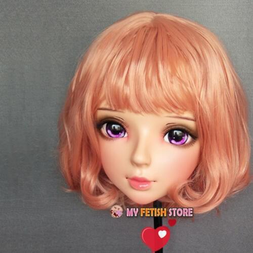 Shi-01)Female Sweet Girl Resin Half Head Kigurumi BJD Eyes Crossdress Cosplay Japanese Anime Role Lolita Mask With Eyes And Wig