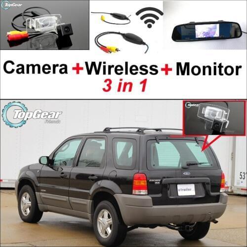 3 in1 Special Camera + Wireless Receiver + Mirror Monitor Easy DIY Back Up Parking System For Ford Escape Maverick Mariner