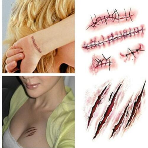 Halloween Zombie Scars Tattoos With Fake Scab Bloody Costume Makeup Halloween Decoration Terror Wound Scary Blood Injury Sticker