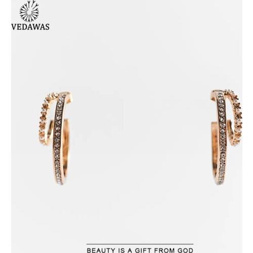 Vedawas ZA Sparkly Double Hoop Earrings for Women Korean Irregular Gold Silver Color Circle Earrings Fashion Jewelry Gift Bijoux