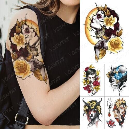 Waterproof Temporary Tattoo Sticker Golden Halo Rose Girl Flash Tattoos Old School Body Art Arm Fake Tatoo Women Men