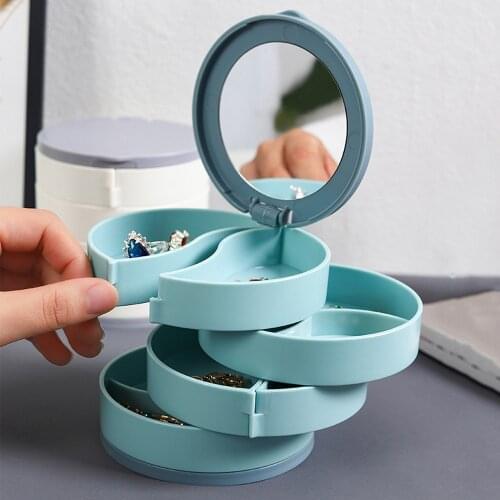 Rotating Necklace Earrings Ring Jewelry Box Multilayer Large Capacity Rotating Storage Box Desk Organizer For Cosmetics
