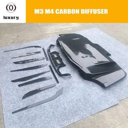 VRS Style Carbon Fiber Rear Diffuser for BMW F80 M3 F82 F83 M4 2012 - 2017 Auto Racing Car Styling Rear Bumper Diffuser Bodykit