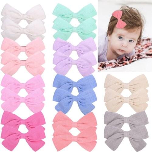 2Pcs/Lot Cotton Bow With Clip Child Girl Boutique Hair Bows Clips Handmade Barrettes Headwear Woman Kids Hair Accessories