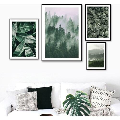 Plant Forest Pine Tree Banana Leaf Fog Wall Art Canvas Painting Nordic Posters And Prints Wall Pictures For Livig Room Decor