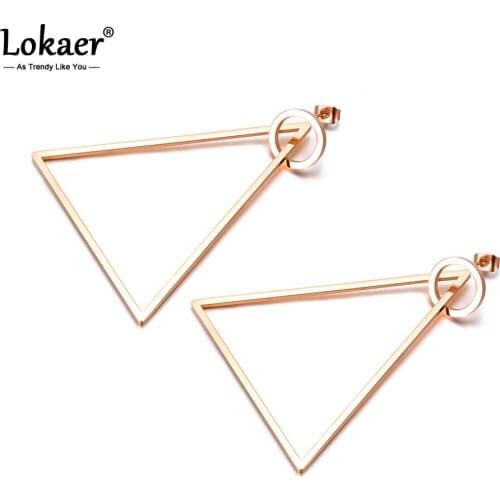 Lokaer Bohemia Style Triangle Circle Exaggerated Geometric Earrings Rose Gold Stainless Steel Anniversary Gift For Women E18076