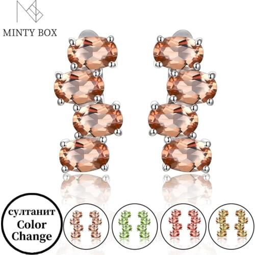 Mintybox Diaspore Luxury Cute Earrings Womens Genuine 925 Sterling Silver Oval Zultanite Color Change Stone Engagement Earrings