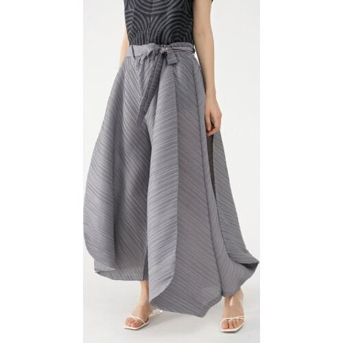 Issey Miyake pleated womens pants autumn Japanese retro design lace stitching pants straight casual big pants wide-leg pants