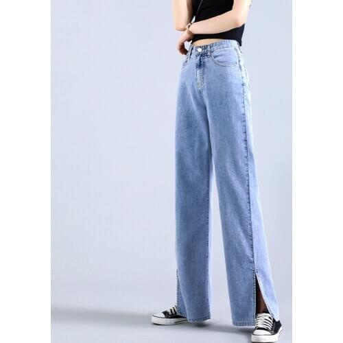 Woman Loose Jeans Wide Leg Denim Pants Cool Tencel Cotton Casual Blue Streetwear Vintage Harajuku Straight Trousers Slimming