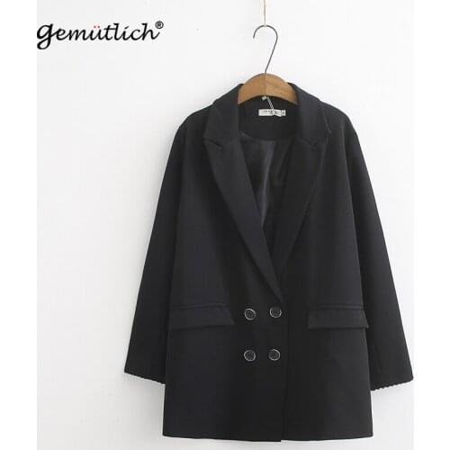 GEMUTLICH Women Big Size Office Lady Blazers Double Breasted Jacket Autumn Casual Loose Black Striped Outwear XL-4XL