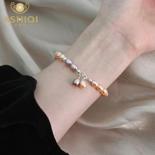 ASHIQI Natural Freshwater Pearl Color Bracelet 925 Sterling Silver Button Jewelry For Women Gift 2021 New