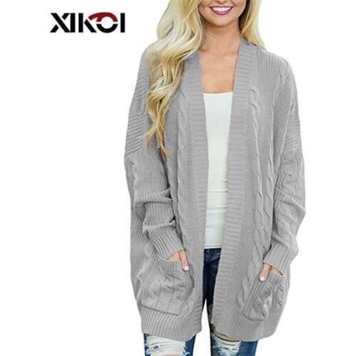 XIKOI Women Cardigan Sweater Long Thick Knit Sweater With Pocket Loose Solid Color Sweater For Women Autumn And Winter Vestidos