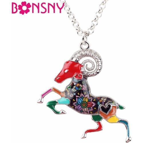 Bonsny Maxi Statement Metal Alloy Lucky Zodiac Aries Necklace Chain Choker Pendant Novelty Hot Goat Enamel Jewelry For Women