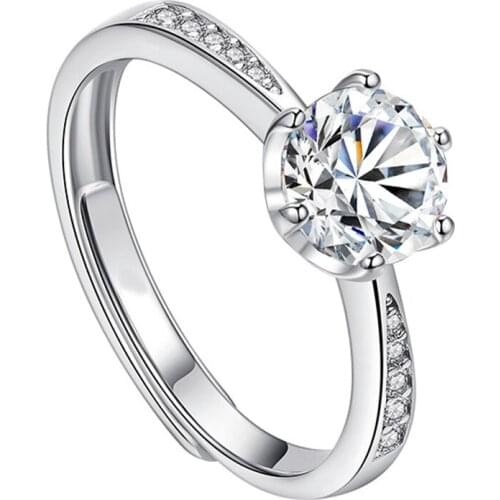 Real Sterling Silver 925 Womens Ring Eight Prong Big Diamond Jewelry Engagement Wedding Party Exquisite Luxury Elegant Charming